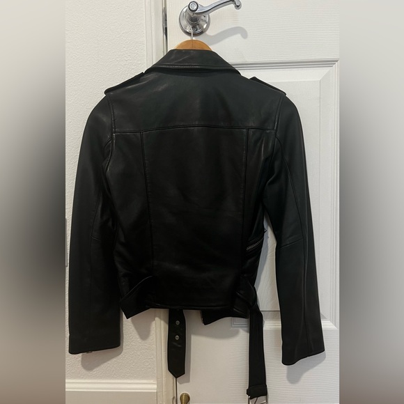 All Saints Black Balfern Belted Hem Leather Biker Jacket Size 2 - Picture 13 of 13